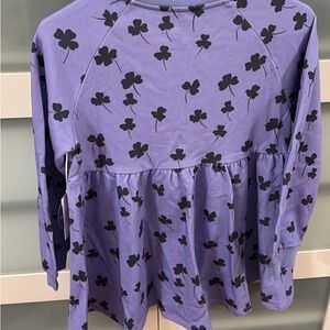 Girls' Purple Clover Print Long-Sleeve Casual Dress